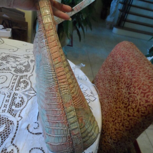 Brahmin “Katie” Pastel Multi-Color Melbourne Croc-Embossed Leather Shoulder Bag - Picture 6 of 16